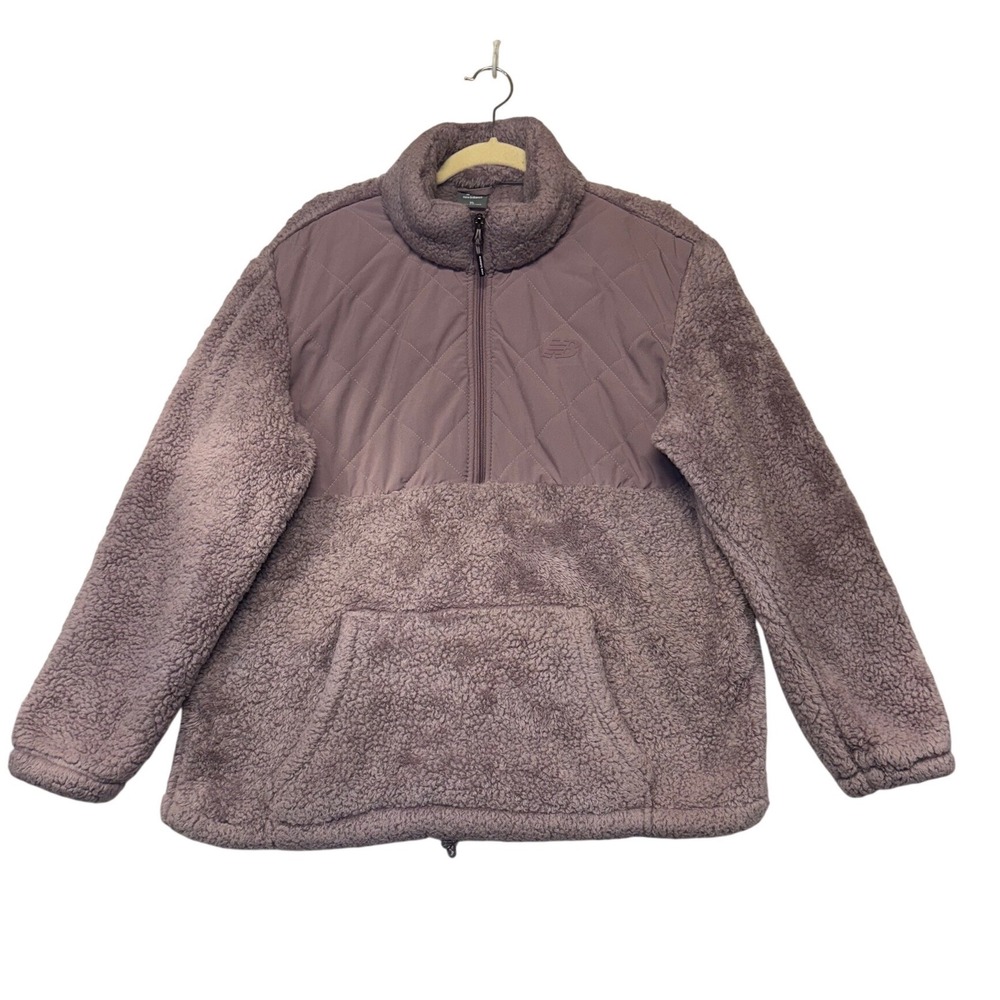 New Balance Womens Sherpa Quarter Zip Fleece Pullover Quilted Purple XL Pullover